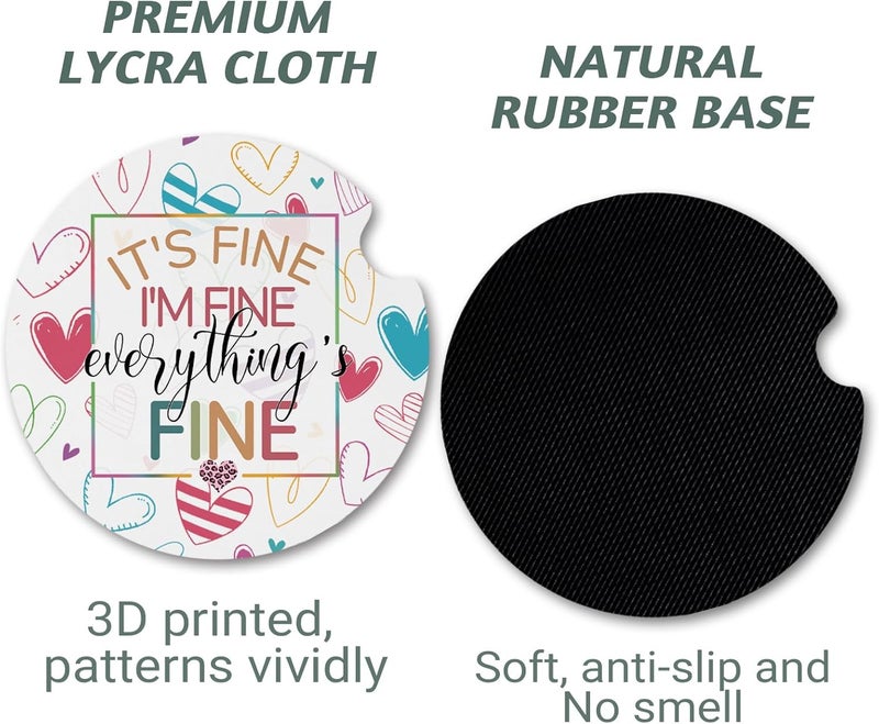 Yonlevres Car Coasters for Cup Holders，2.75" Anti Slip Rubber Mat with A Finger Notch, 2 Pack Car Cup Holder Coasters for Car Interior Accessories for Women Men I'm Fine - Image 5